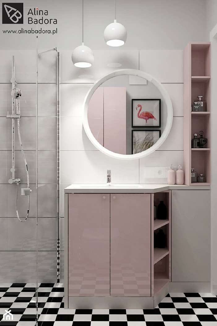 Jasna łazienka z pudrowym różem - zdjęcie od Alina Badora Pracownia Architektury Wnętrz - Homebook