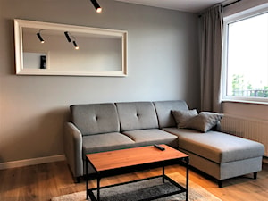 Realizacja - oryginalne mieszkanie na wynajem - Mały szary salon, styl nowoczesny - zdjęcie od DekoDeko