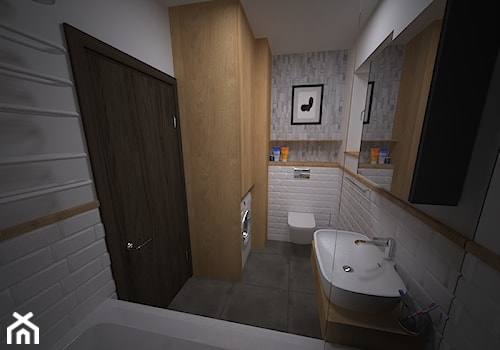 Łazienka w bieli - opcja z tapetą - zdjęcie od Proste Rzeczy - aranżacja i projektowanie wnętrz
