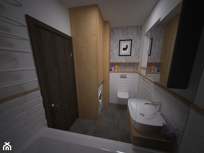 Łazienka w bieli - opcja z tapetą - zdjęcie od Proste Rzeczy - aranżacja i projektowanie wnętrz - Homebook