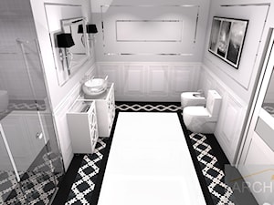 Łazienka w stylu Hampton's - Duża na poddaszu bez okna z lustrem łazienka, styl glamour - zdjęcie od Archi-Ann