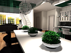 Inspiracja "Parkowa" - Średnia biała jadalnia w salonie w kuchni, styl glamour - zdjęcie od Archi-Ann