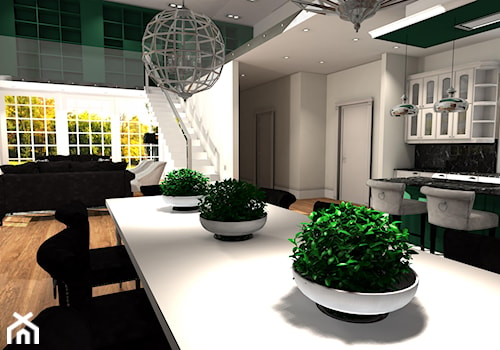 Inspiracja "Parkowa" - Średnia biała jadalnia w salonie w kuchni, styl glamour - zdjęcie od Archi-Ann