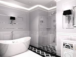 Łazienka w stylu Hampton's - Średnia bez okna z lustrem z punktowym oświetleniem łazienka, styl glamour - zdjęcie od Archi-Ann