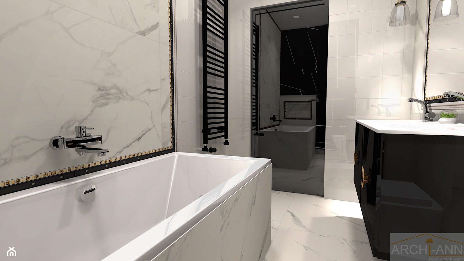 Łazienka a'la Versace - Średnia bez okna z marmurową podłogą łazienka - zdjęcie od Archi-Ann - Homebook