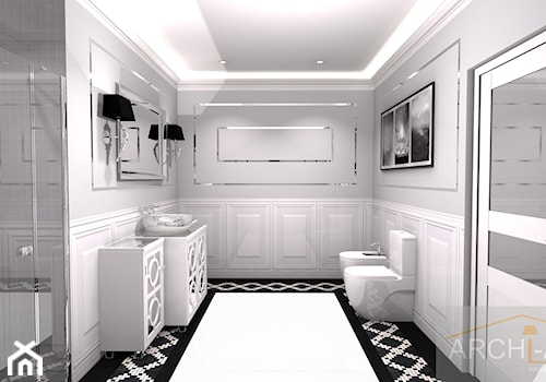 Łazienka w stylu Hampton's - Duża bez okna z lustrem z punktowym oświetleniem łazienka, styl glamour - zdjęcie od Archi-Ann
