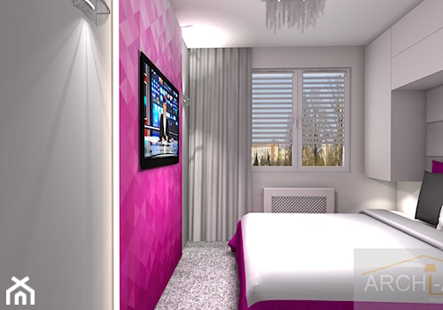 Mieszkanie z akcentem - Mała fioletowa szara sypialnia - zdjęcie od Archi-Ann