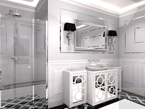 Łazienka w stylu Hampton's - Duża bez okna z lustrem łazienka, styl glamour - zdjęcie od Archi-Ann