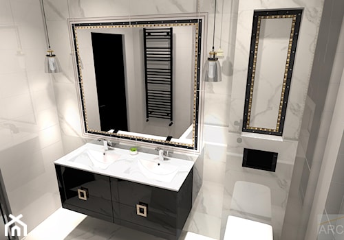 Łazienka a'la Versace - Średnia bez okna z lustrem z dwoma umywalkami z marmurową podłogą łazienka - zdjęcie od Archi-Ann