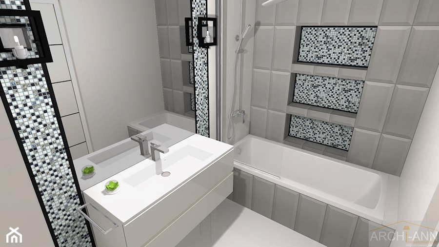 Elegancka łazienka projekt i realizacja - Mała na poddaszu bez okna z lustrem łazienka - zdjęcie od Archi-Ann