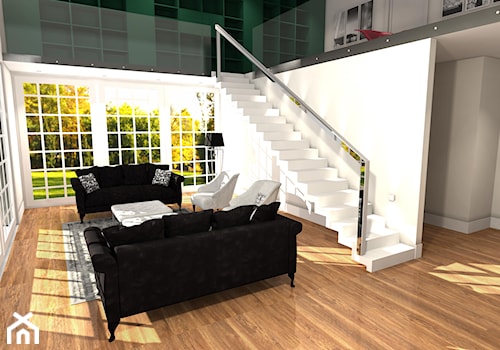 Inspiracja "Parkowa" - Średni biały salon z tarasem / balkonem z antresolą, styl glamour - zdjęcie od Archi-Ann