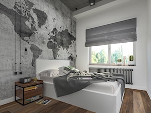 INDUSTRIALNA SYPIALNIA - Mała biała szara sypialnia, styl nowoczesny - zdjęcie od MAGDA RYBARSKA