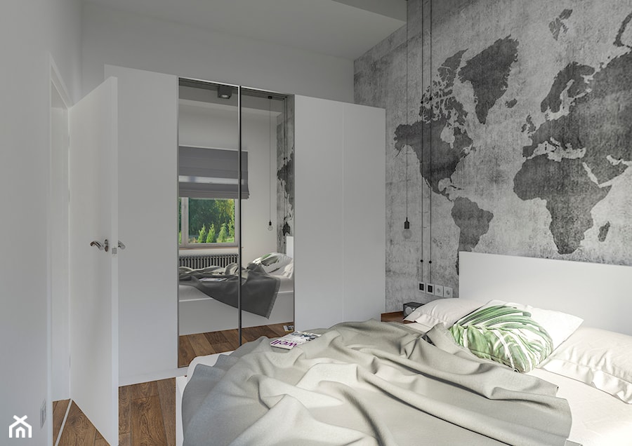 INDUSTRIALNA SYPIALNIA - Mała biała szara sypialnia, styl nowoczesny - zdjęcie od MAGDA RYBARSKA