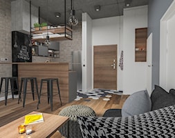 INDUSTRIALNA CZĘŚĆ DZIENNA - Mały beżowy biały szary salon z kuchnią z jadalnią, styl industrialny - zdjęcie od MAGDA RYBARSKA - Homebook