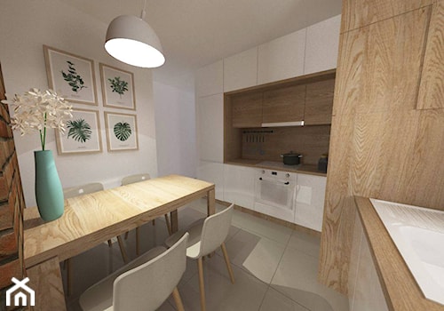 Projekt wnętrza mieszkania w Lublinie 57 m2 - Średnia biała jadalnia w kuchni - zdjęcie od EWMAarchitekci