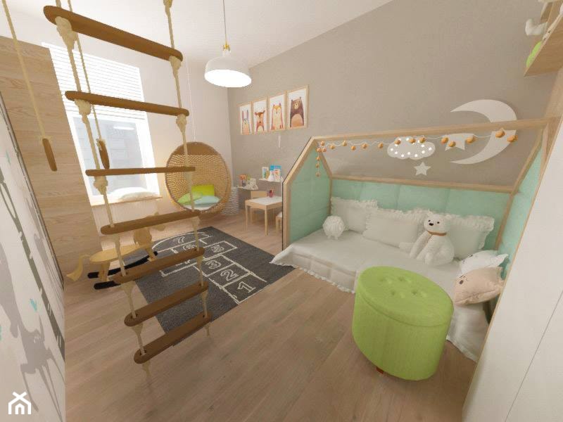Projekt wnętrza mieszkania w Lublinie 57 m2 - Duży biały szary pokój dziecka dla dziecka dla chłopca dla dziewczynki - zdjęcie od EWMAarchitekci