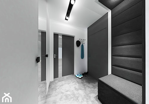 projekt wnętrza domu w Kolonii Serniki - Średni z wieszakiem biały czarny hol / przedpokój, styl minimalistyczny - zdjęcie od EWMAarchitekci