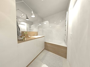 Projekt wnętrza mieszkania w Lublinie 57 m2 - Mała na poddaszu bez okna z lustrem z punktowym oświetleniem łazienka - zdjęcie od EWMAarchitekci
