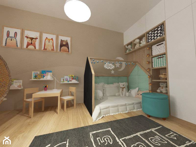 Projekt wnętrza mieszkania w Lublinie 57 m2 - Średni szary pokój dziecka dla dziecka dla chłopca dla dziewczynki - zdjęcie od EWMAarchitekci