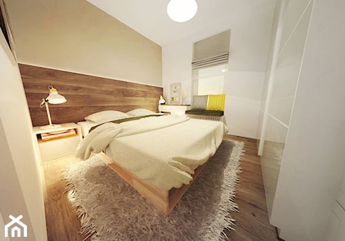 Projekt wnętrza mieszkania w Lublinie 57 m2 - Średnia beżowa biała z biurkiem sypialnia - zdjęcie od EWMAarchitekci