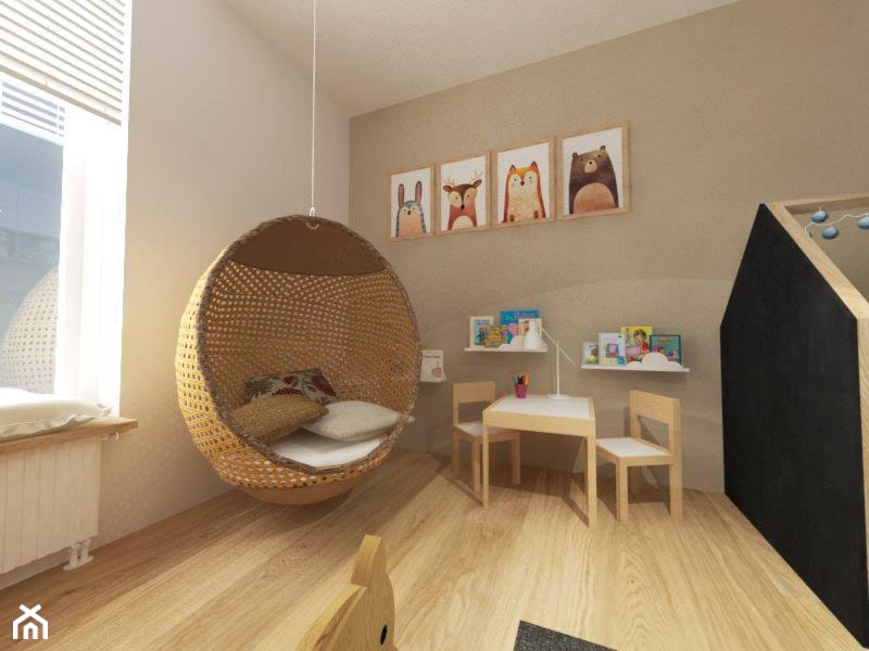 Projekt wnętrza mieszkania w Lublinie 57 m2 - Średni biały brązowy pokój dziecka dla dziecka dla chłopca dla dziewczynki - zdjęcie od EWMAarchitekci