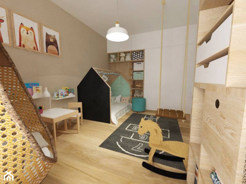 Projekt wnętrza mieszkania w Lublinie 57 m2 - Duży brązowy pokój dziecka dla dziecka dla chłopca dla dziewczynki - zdjęcie od EWMAarchitekci