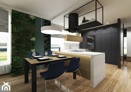 Projekt wnętrza mieszkania w Lublinie 90 m2 - Średnia czarna zielona jadalnia w kuchni - zdjęcie od EWMAarchitekci
