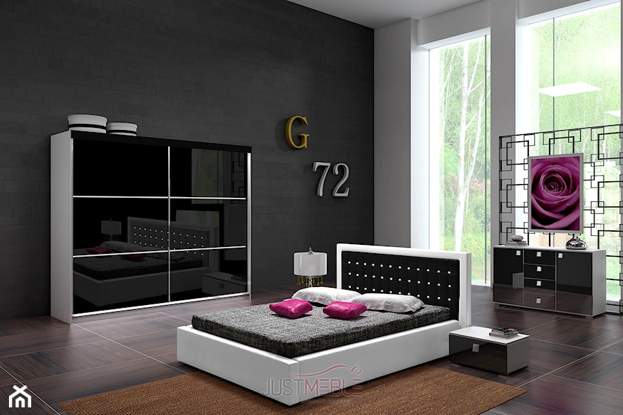 Średnia biała czarna sypialnia, styl nowoczesny - zdjęcie od JustMeble