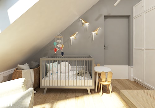 Gdynia Fikakowo 96m2 - Mały biały szary pokój dziecka dla niemowlaka dla chłopca dla dziewczynki - zdjęcie od Alternatywne Studio