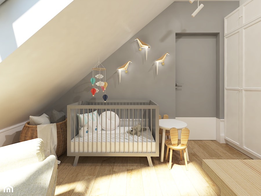 Gdynia Fikakowo 96m2 - Mały biały szary pokój dziecka dla niemowlaka dla chłopca dla dziewczynki - zdjęcie od Alternatywne Studio