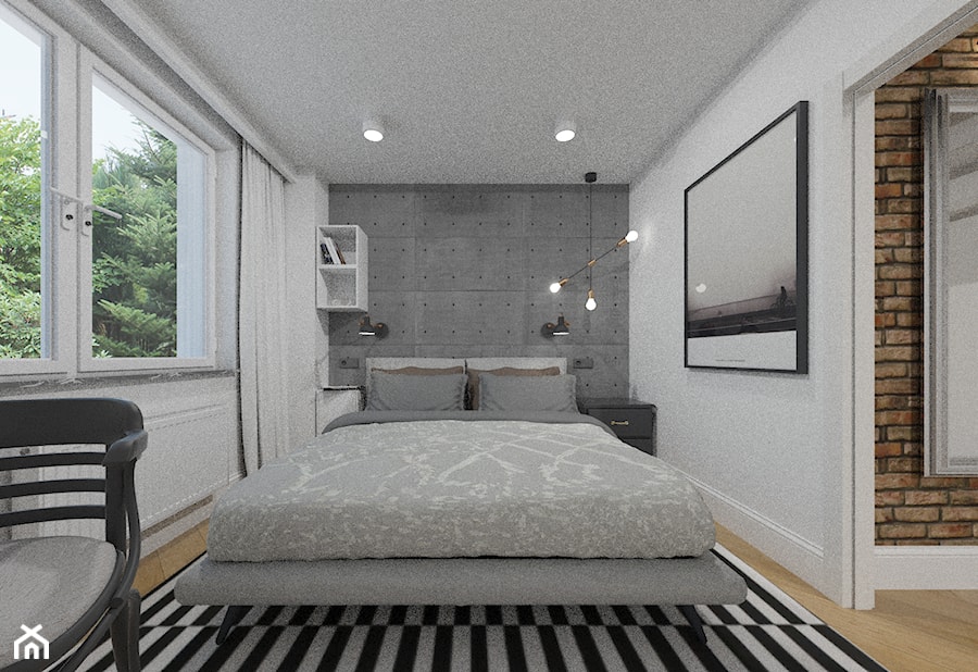 Gdańsk Morena 53 m2 - Średnia biała sypialnia, styl industrialny - zdjęcie od Alternatywne Studio