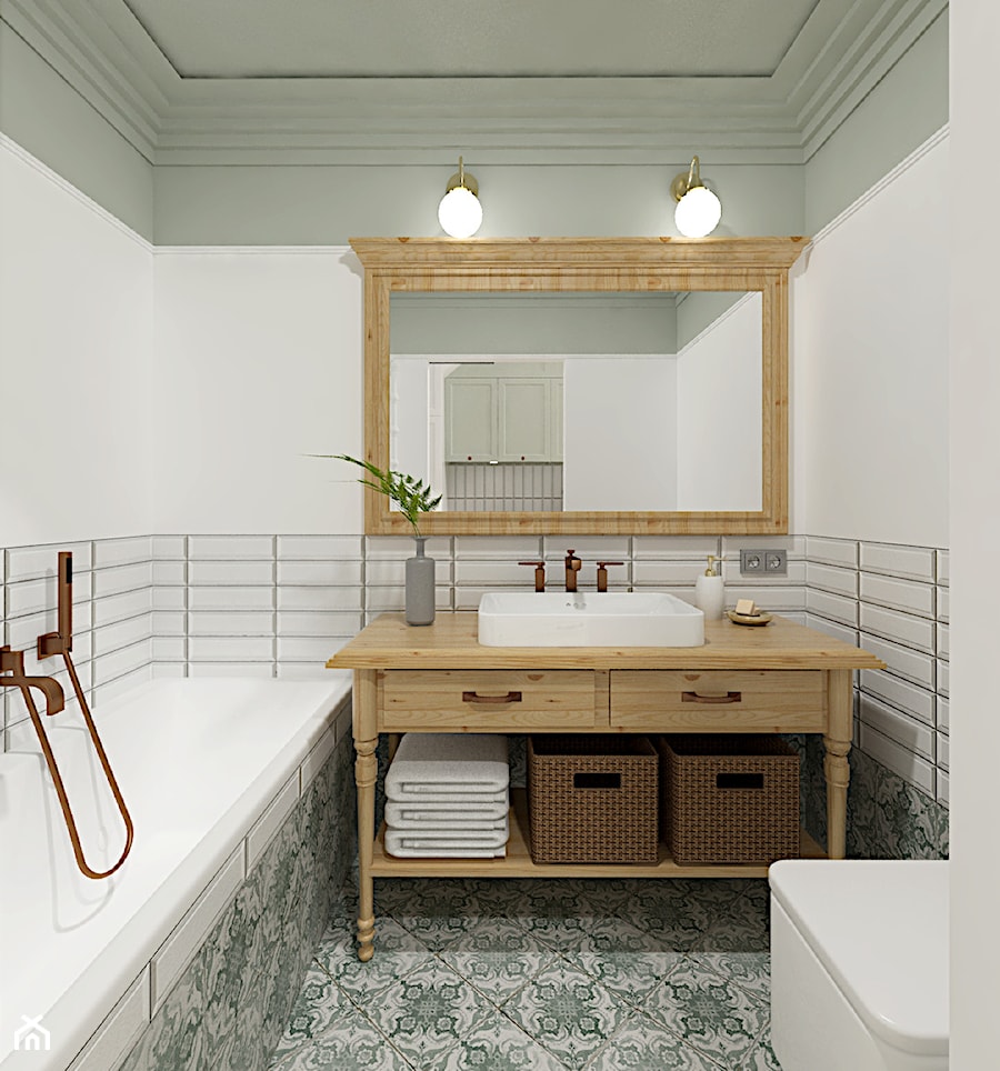 Sopot 38m2 - Mała bez okna z lustrem łazienka, styl prowansalski - zdjęcie od Alternatywne Studio