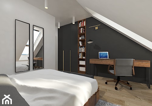 Gdynia Fikakowo 96m2 - Średnia biała czarna z biurkiem sypialnia na poddaszu - zdjęcie od Alternatywne Studio