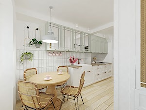 Sopot 38m2 - Średnia otwarta biała z zabudowaną lodówką z nablatowym zlewozmywakiem kuchnia jednorzędowa, styl prowansalski - zdjęcie od Alternatywne Studio