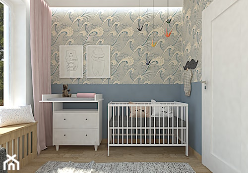 Warszawa Targówek 73m2 - Mały szary niebieski pokój dziecka dla niemowlaka dla dziewczynki - zdjęcie od Alternatywne Studio