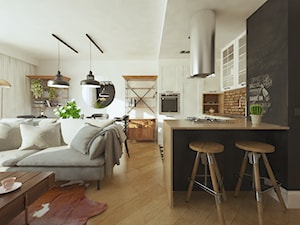 Gdańsk Morena 53 m2 - Mały biały salon z kuchnią z jadalnią, styl industrialny - zdjęcie od Alternatywne Studio