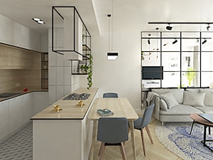 Warszawa Bemowo 61m2 - Biały salon z kuchnią z jadalnią, styl glamour - zdjęcie od Alternatywne Studio