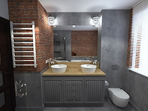 łazienka industrialna - Mała z lustrem z dwoma umywalkami łazienka, styl industrialny - zdjęcie od Projektowanie wnętrz Olga Januszkiewicz