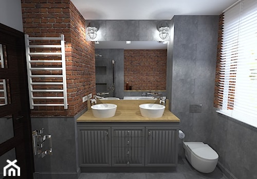 łazienka industrialna - Mała z lustrem z dwoma umywalkami łazienka, styl industrialny - zdjęcie od Projektowanie wnętrz Olga Januszkiewicz