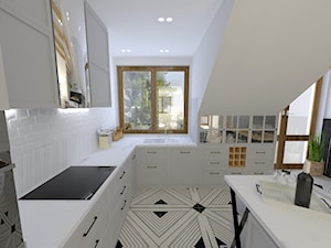 Kuchnia serce domu - Średnia otwarta biała z zabudowaną lodówką z podblatowym zlewozmywakiem kuchnia w kształcie litery l z oknem, styl nowoczesny - zdjęcie od Projektowanie wnętrz Olga Januszkiewicz