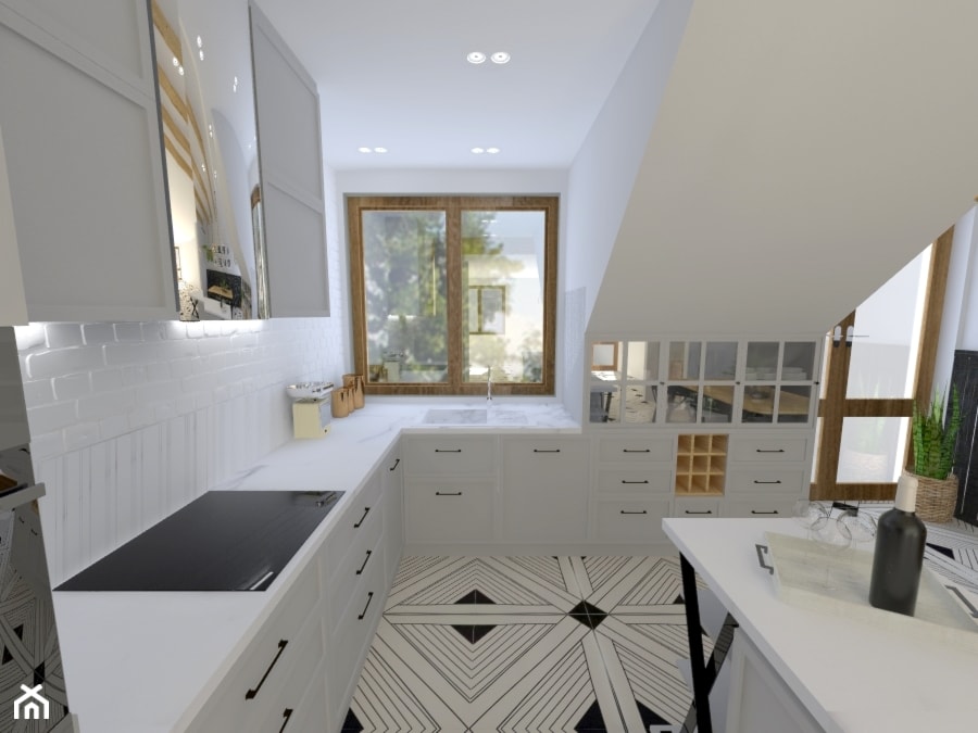 Kuchnia serce domu - Średnia otwarta biała z zabudowaną lodówką z podblatowym zlewozmywakiem kuchnia w kształcie litery l z oknem, styl nowoczesny - zdjęcie od Projektowanie wnętrz Olga Januszkiewicz