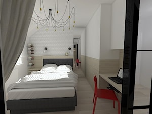 mieszkanie 40m2 - kawalerka w dwóch wersjach kolorystycznych - Średnia biała z biurkiem sypialnia z balkonem / tarasem, styl nowoczesny - zdjęcie od Projektowanie wnętrz Olga Januszkiewicz