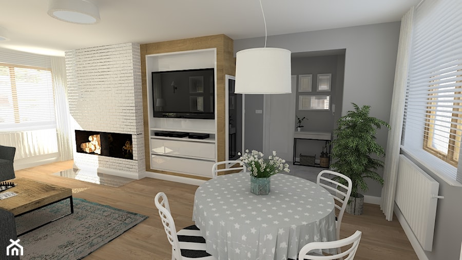 Projekt wnętrza domu - Duży biały szary salon z jadalnią - zdjęcie od Projektowanie wnętrz Olga Januszkiewicz