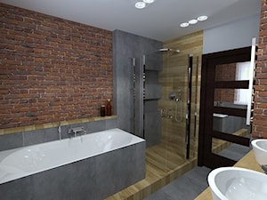 łazienka industrialna - Średnia na poddaszu z dwoma umywalkami łazienka z oknem, styl industrialny - zdjęcie od Projektowanie wnętrz Olga Januszkiewicz