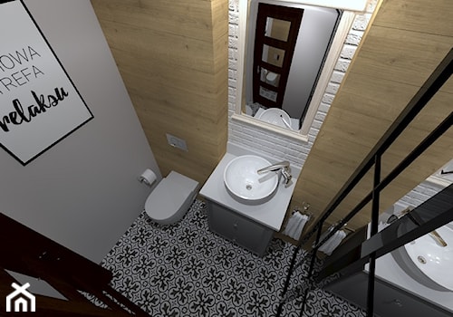 Domowa strefa relaksu - Mała na poddaszu bez okna z lustrem łazienka, styl rustykalny - zdjęcie od Projektowanie wnętrz Olga Januszkiewicz