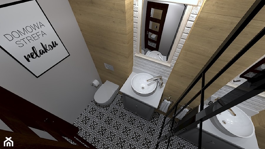 Domowa strefa relaksu - Mała na poddaszu bez okna z lustrem łazienka, styl rustykalny - zdjęcie od Projektowanie wnętrz Olga Januszkiewicz