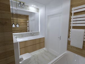 nowoczesna łazienka w bieli i drewnie - zdjęcie od Projektowanie wnętrz Olga Januszkiewicz