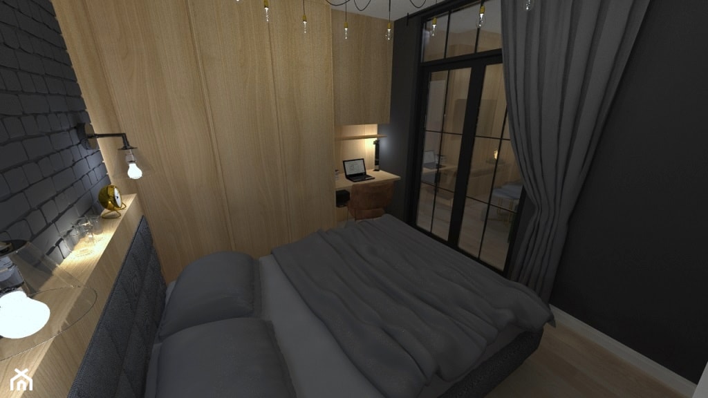 mieszkanie 40m2 - kawalerka w dwóch wersjach kolorystycznych - Mała czarna z biurkiem sypialnia, s ... - zdjęcie od Projektowanie wnętrz Olga Januszkiewicz - Homebook