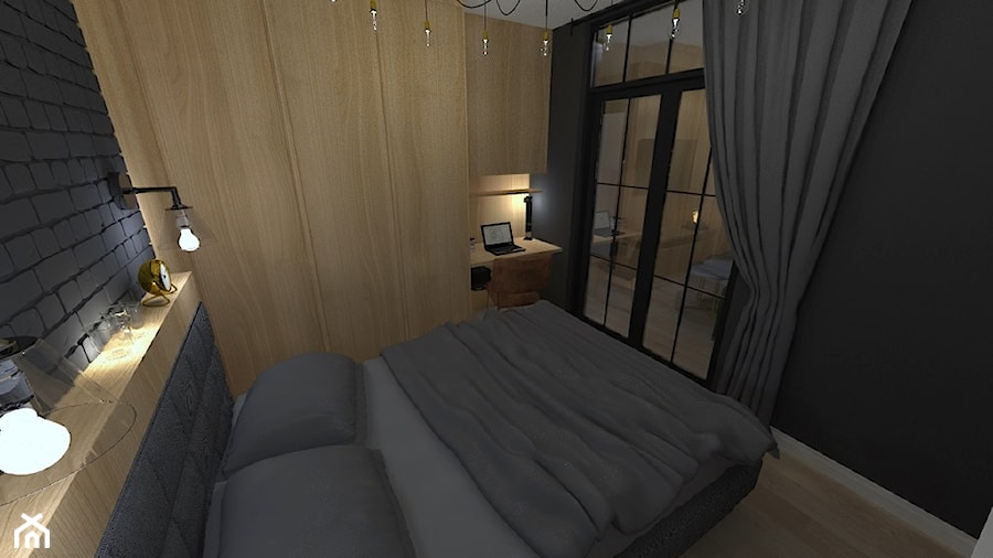 mieszkanie 40m2 - kawalerka w dwóch wersjach kolorystycznych - Mała czarna z biurkiem sypialnia, styl nowoczesny - zdjęcie od Projektowanie wnętrz Olga Januszkiewicz