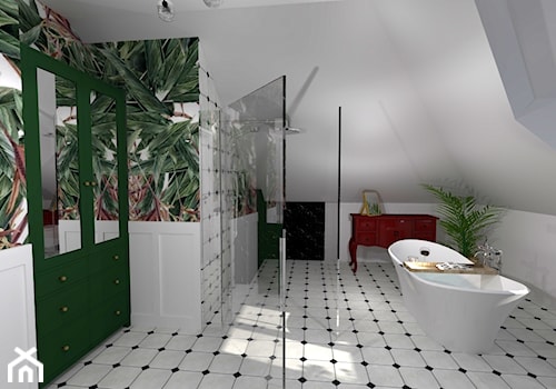 Łazienka na poddaszu - mała Havana - Średnia na poddaszu łazienka z oknem, styl nowoczesny - zdjęcie od Projektowanie wnętrz Olga Januszkiewicz